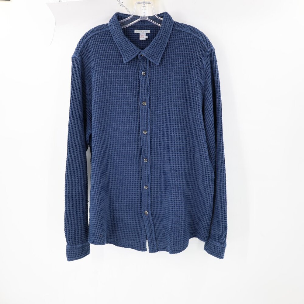 Carbon 2 cobalt Shirt Mens large waffle knit Long Sleeve Button Up Blue‎ Cotton